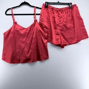 Metropolitan Red Satin Pajama Set Camisole and Shorts XL Red Lingerie Sleepwear